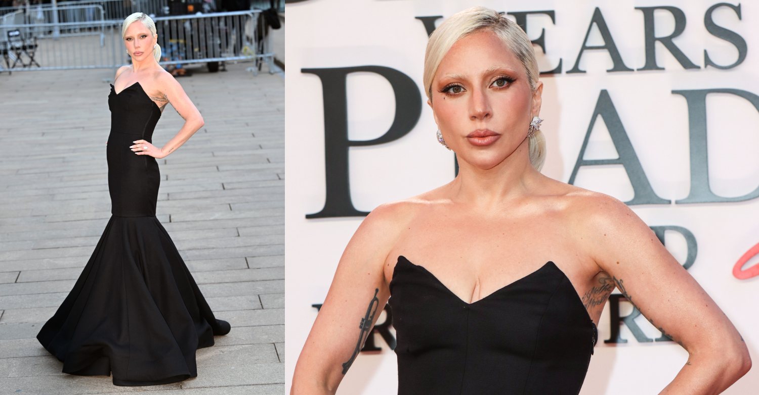 Two photos of Lady Gaga at the Devil Wears Prada 2 premiere