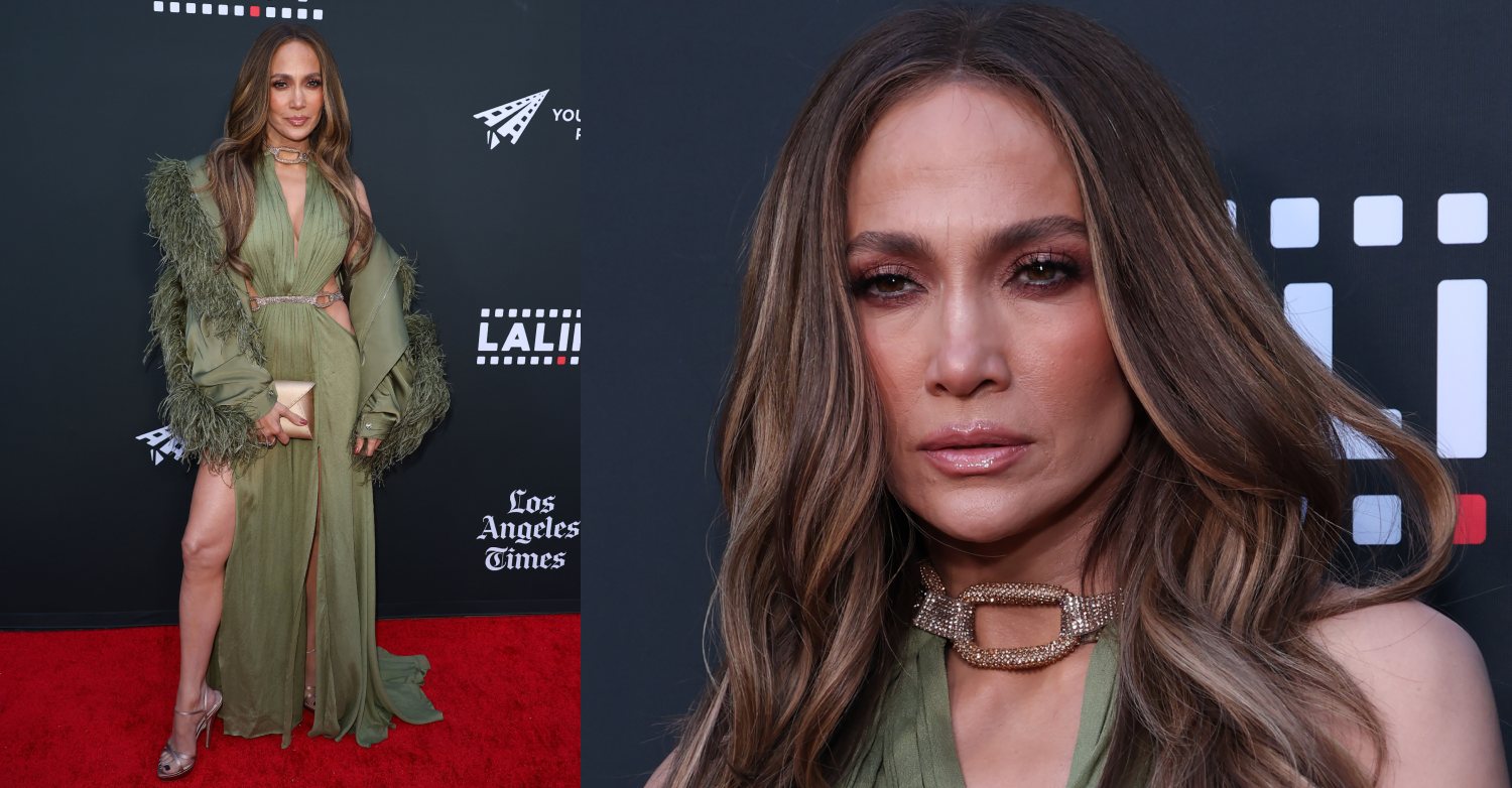 Jennifer Lopez at The The Los Angeles Latino International Film Festival 5-28-26. She is wearing a ridiculous green dress with feathers