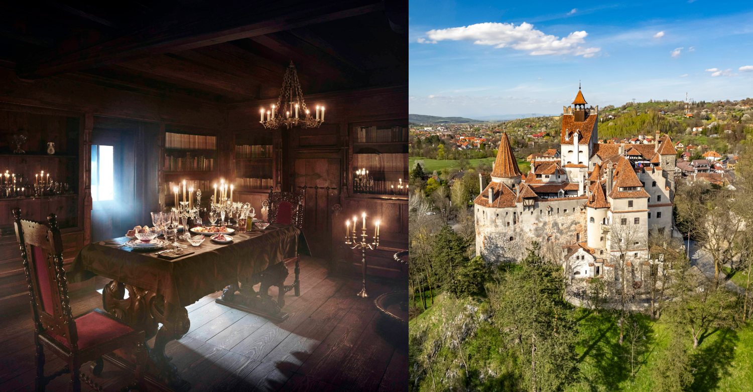 Bran Castle interior view from 2016 Air BnB listing and exterior view