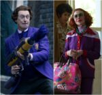 Photos of Steve Buscemi in character in Wednesday as Barry Dort and Amy Madigan in character in Weapons as Aunt Gladys