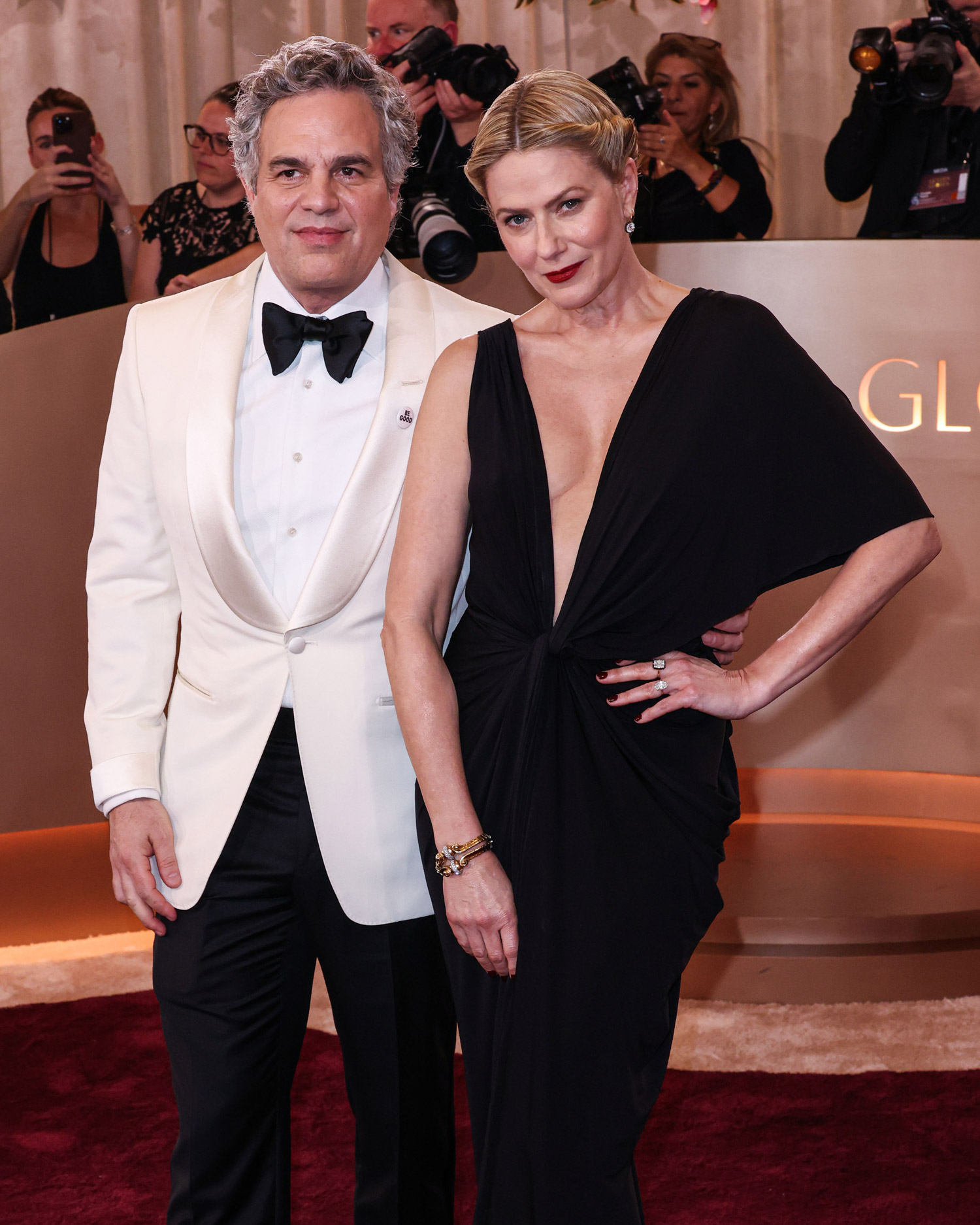Mark Ruffalo and wife Sunrise Coigney arrive at the Golden Globes 1-13-26