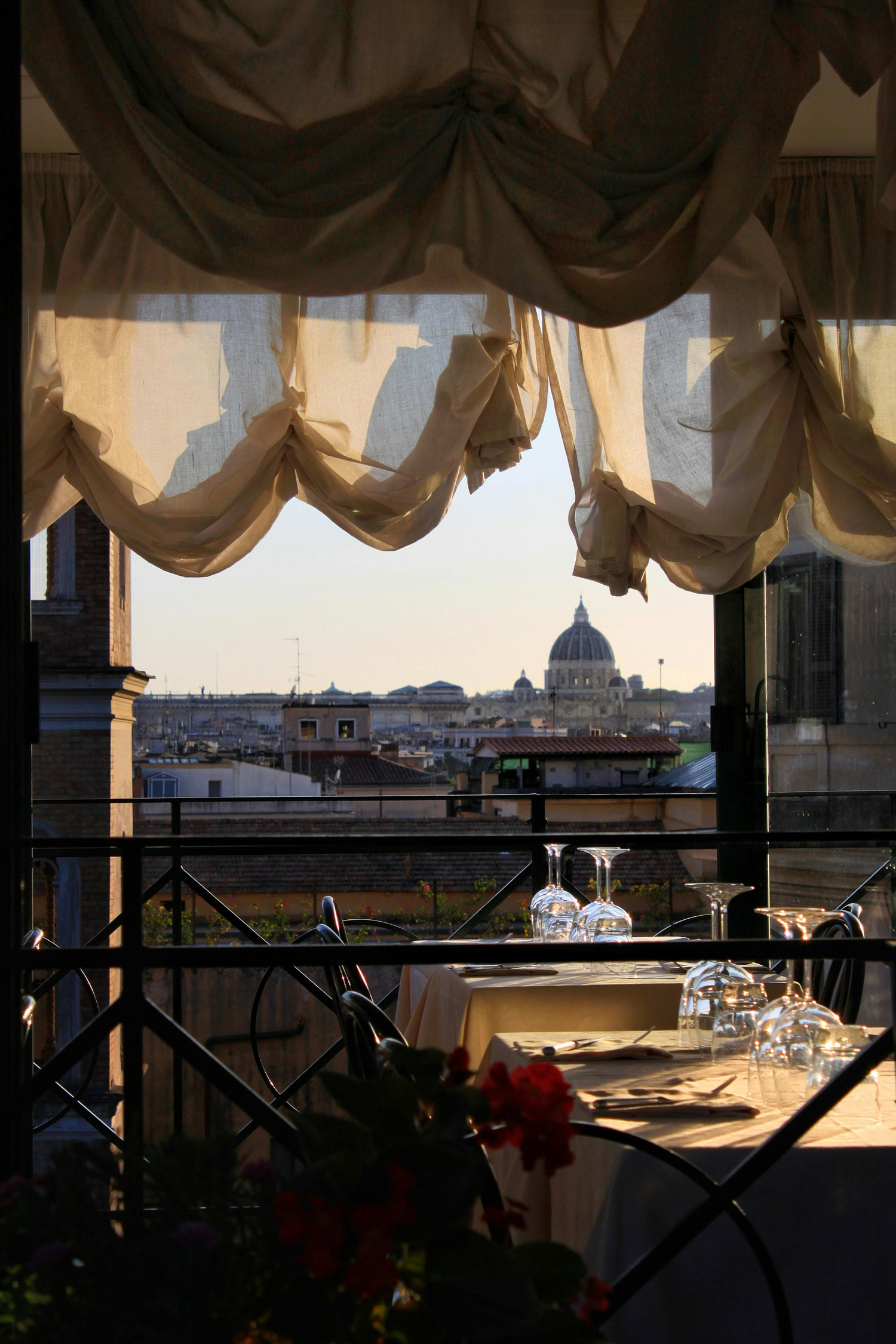 Empty restaurant in Rome, Lazio, Italy with view