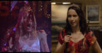 Sissy Spacek in Carrie with a crown and blood on her head next to Kate O'Flynn as Patricia in Widow's Bay with a crown on her head