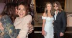 Two photos of Billy Ray Cyrus and Elizabeth Hurley, one of them headed to an event and another where they're embracing in a chair, via Instagram