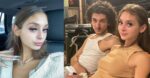 Two selfies from Mackenzie Shirilla's instagram, one where she's posing smugly with giant fake lashes and another with Dom next to her, they're both in tank tops