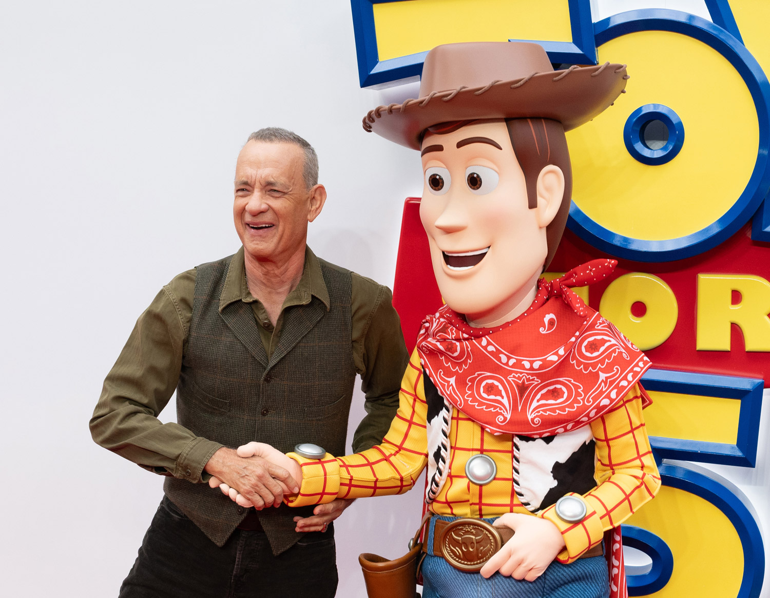 Tom Hanks attends the Toy Story 5 UK launch event at Odeon Luxe Leicester Square on May 28, 2026 in London, England.