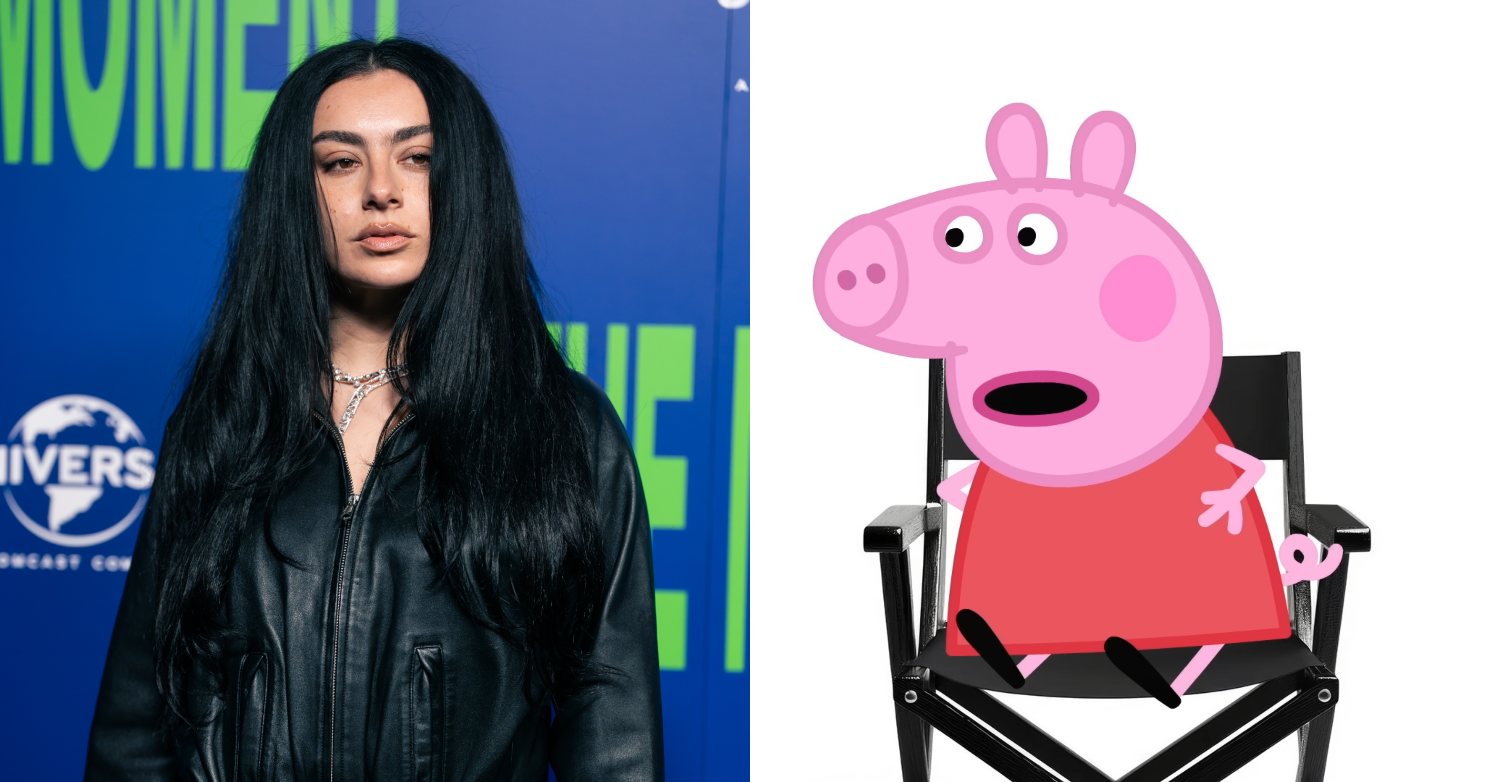 Charli xcx attends "The Moment" UK Premiere held at Picturehouse Central 2-17-26 next to a picture of Peppa Pig looking shocked