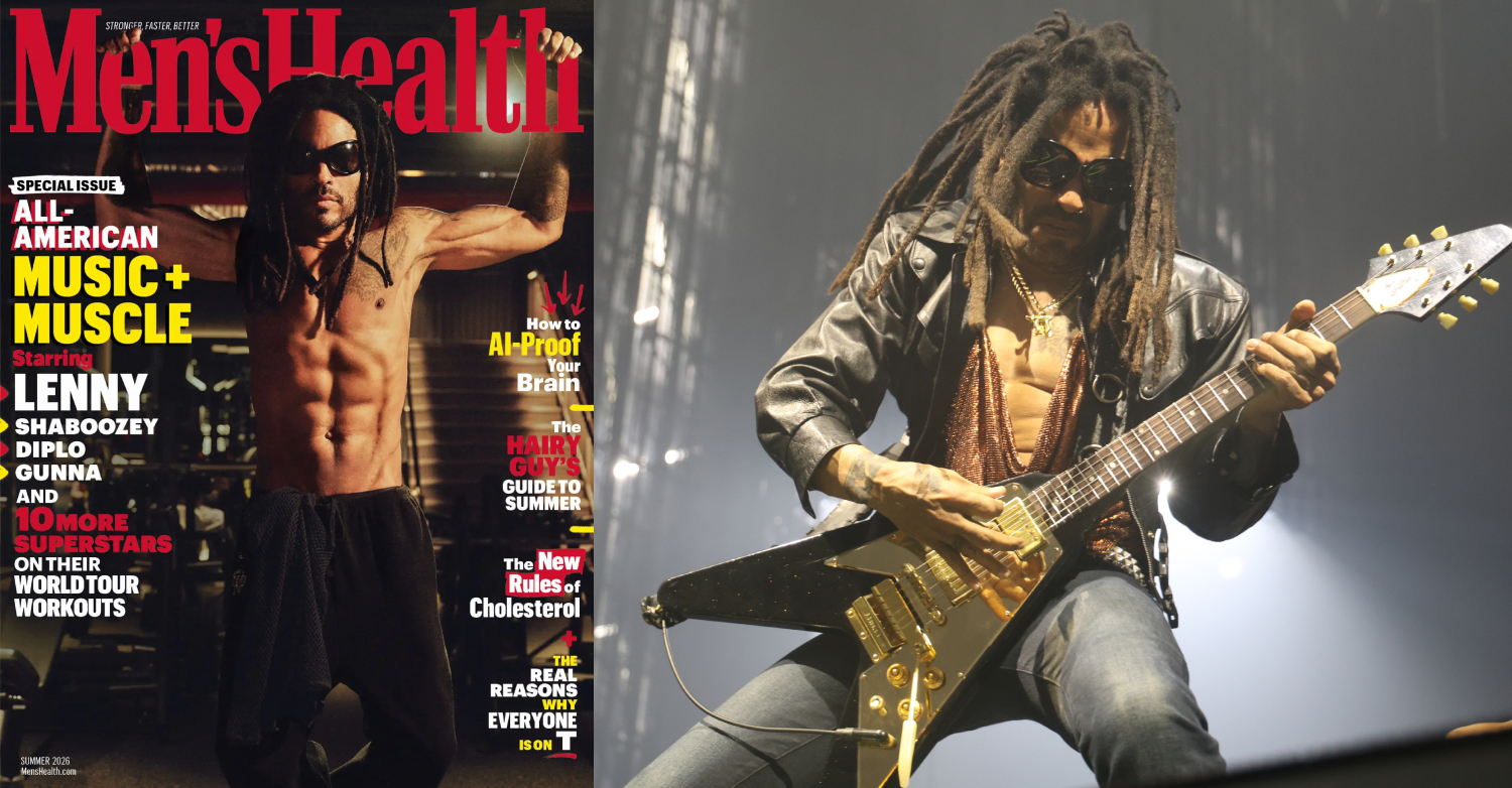 Lenny Kravitz on the cover of Men's Health and performing