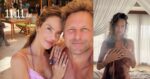 Alessandra and Buck in one photo, another of Alessandra in her hotel room with wet hair showing her engagement ring