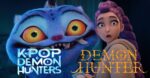 Image from KPop Demon Hunters with the two logos for KPop Demon Hunters and Demon Hunter overlaid on it