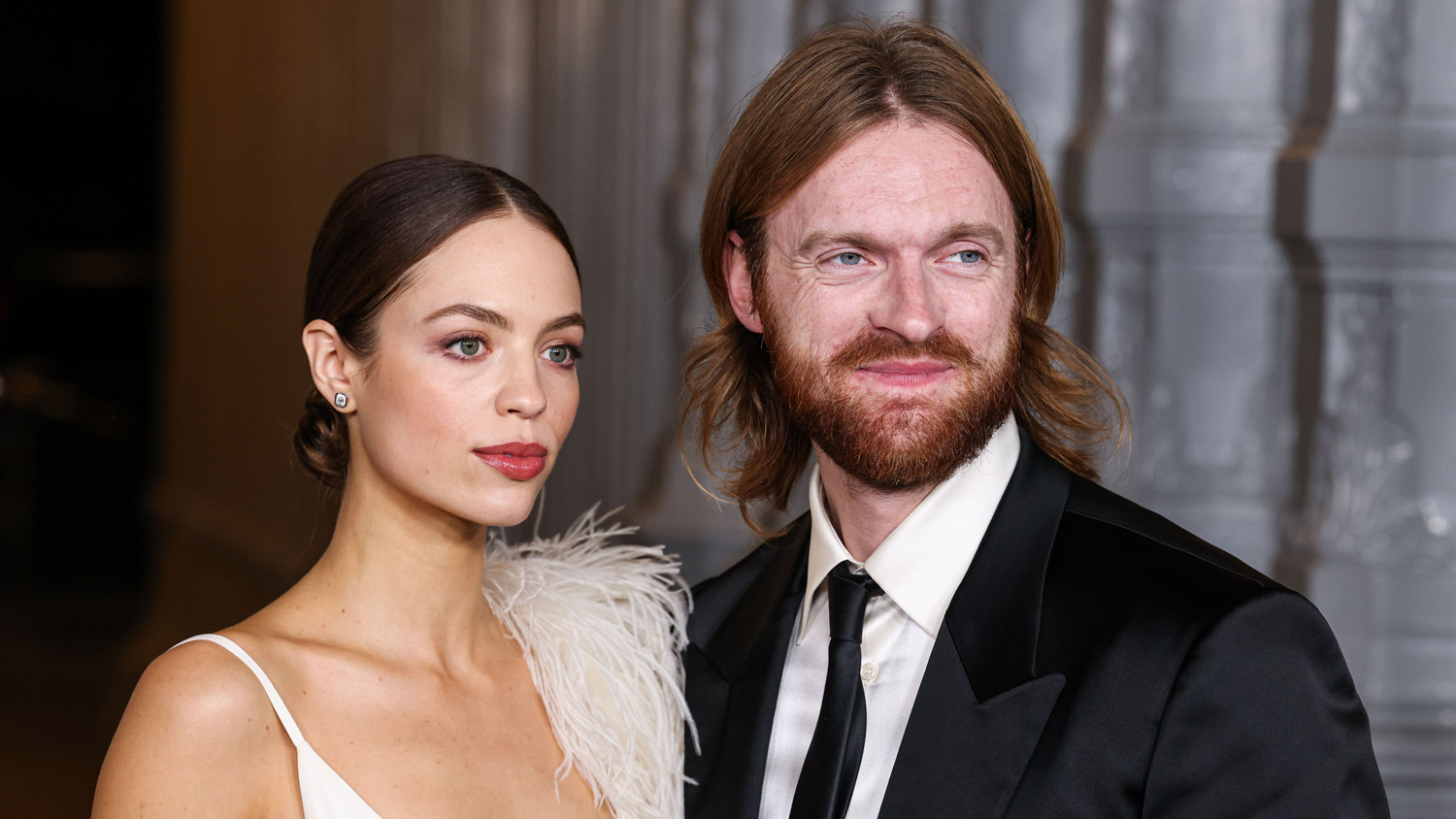 Claudia Sulewski and boyfriend Finneas O'Connell arrive at the 14th Annual LACMA (Los Angeles County Museum of Art) Art + Film Gala 2025 presented by Gucci held at the Los Angeles County Museum of Art on November 1, 2025 in Museum Row, Miracle Mile, Los Angeles, California, United States.