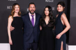 Jackie Sandler, Adam Sandler, Sadie and Sunny Sandler at the premiere of Jay Kelly on 11-25-26