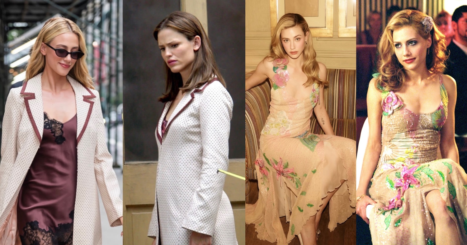 Lili Reinhart in the 13 Going on 30 coat and in Brittany Murphy's dress