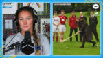 Screenshot fron Not Gonna Lie of Kylie Kelce next to a video of Kate playing shinty