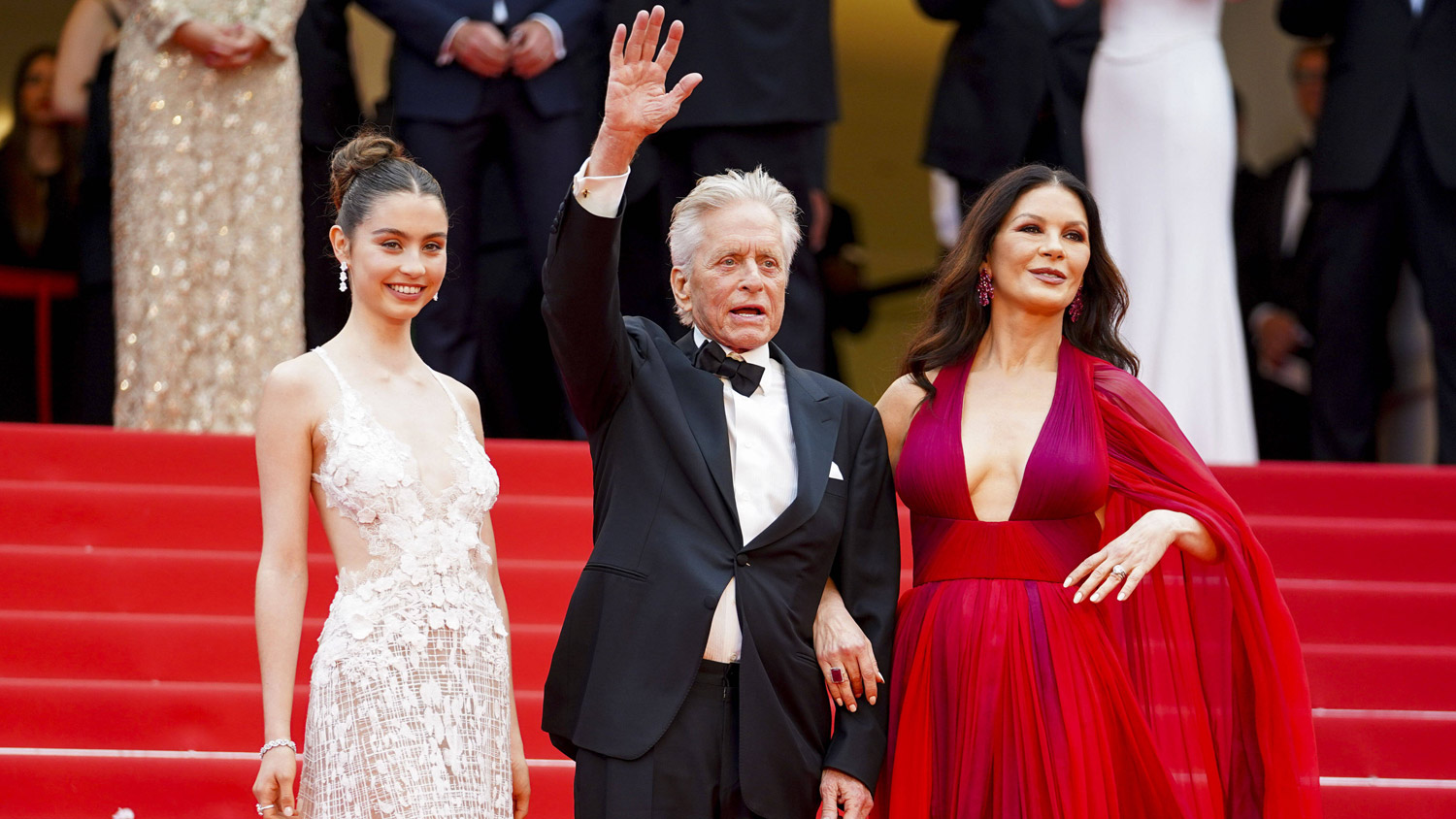 Carys Zeta Douglas, Michael Douglas, Catherine Zeta Jones at the opening ceremony, premiere of Jeanne du Barry and ceremony to award the Palm dOr dHonneur - Honorary Golden Palm during the 76th Cannes Film Festival, 5-16-23