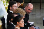 Queen Sofía (centre), Prince Christian of Denmark (left) and Prince William of England (right) during the state funeral of King Harald V of Norway at Oslo Cathedral on 9 September 2026